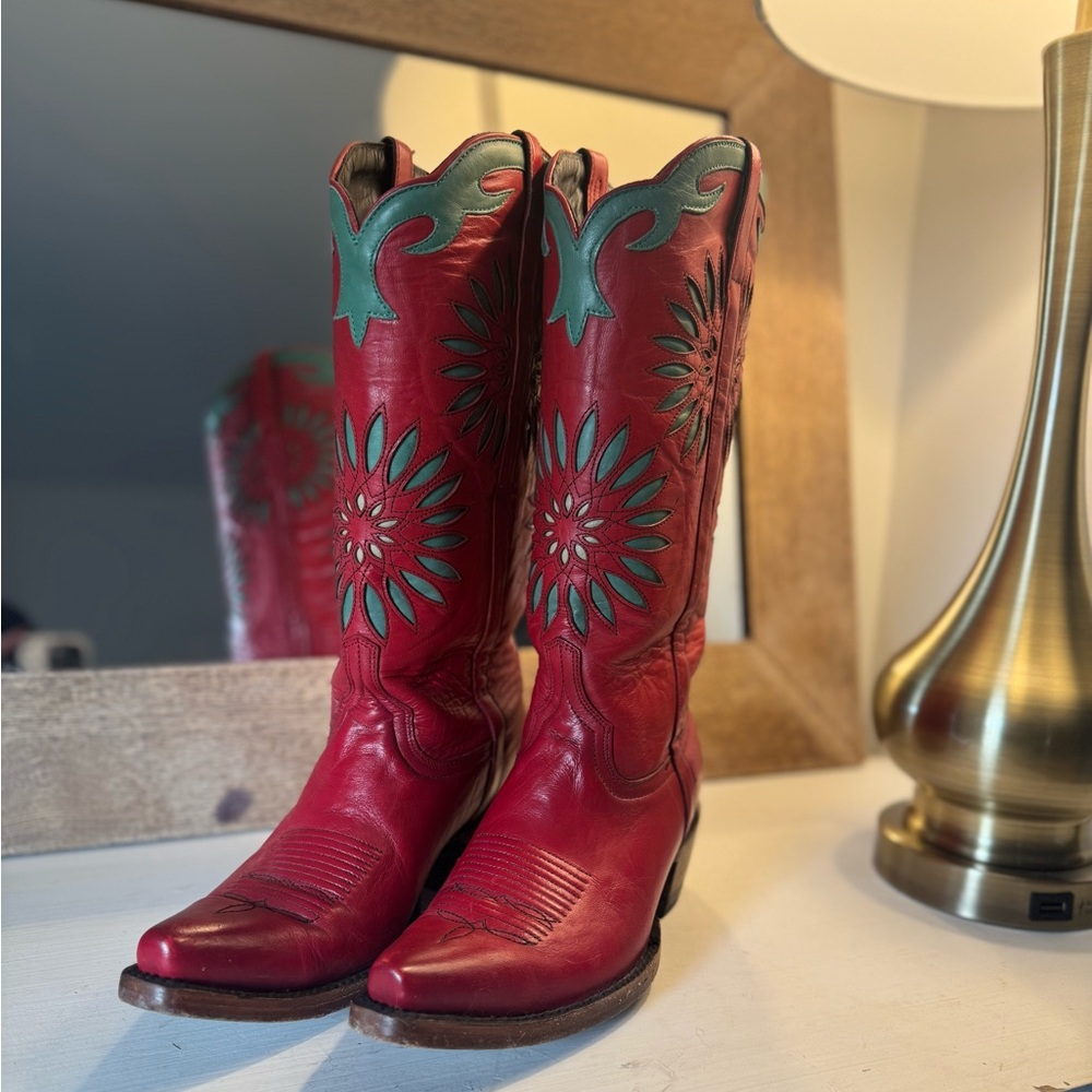 Red with Turquoise Inlay Macy 12” Allen’s Boots